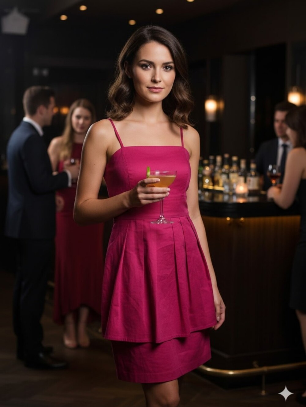 Guess Elegant Fuchsia Sleeveless Dress. Guess Spaguetti Strap Mini Pleated Dress